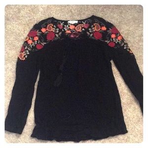 Black floral pattern blouse